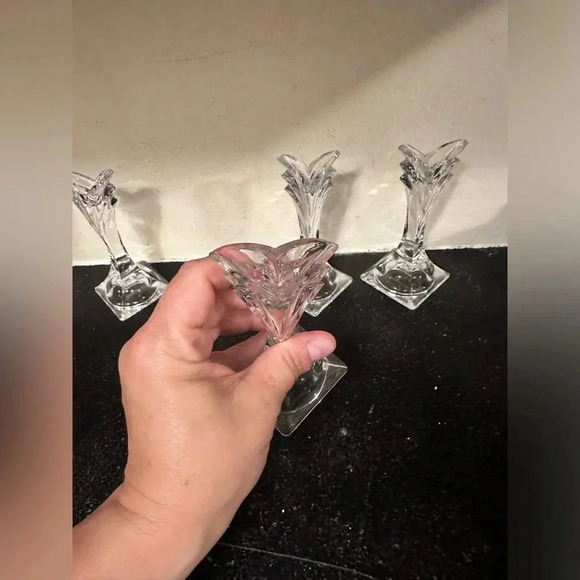 Mikasa set of 4 Clear Crystal "Deco" Single Light Candlestick Holders - Picture 4 of 5